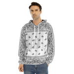 White And Black Paisley Bandana Print Men's Velvet Pullover Hoodie
