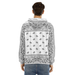 White And Black Paisley Bandana Print Men's Velvet Pullover Hoodie