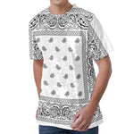 White And Black Paisley Bandana Print Men's Velvet T-Shirt