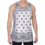 White And Black Paisley Bandana Print Men's Velvet Tank Top