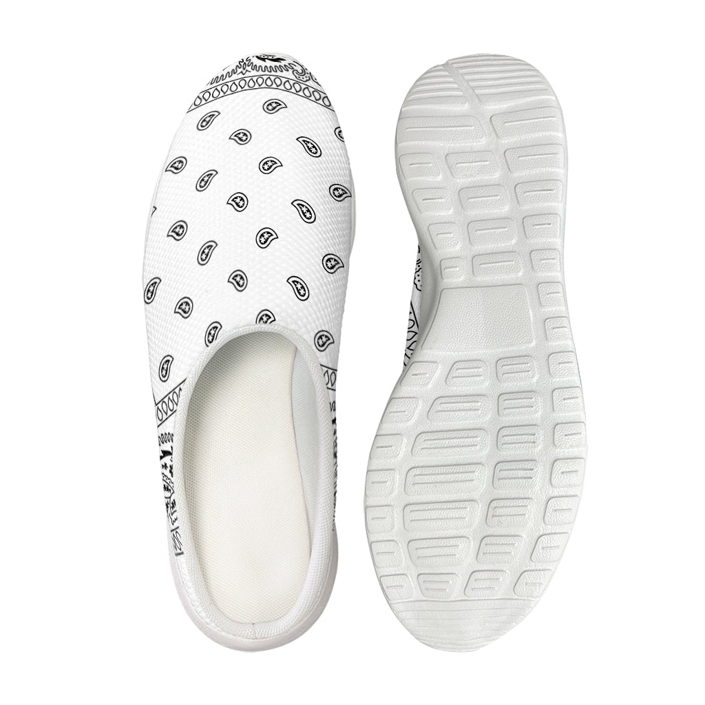 White And Black Paisley Bandana Print Mesh Casual Shoes
