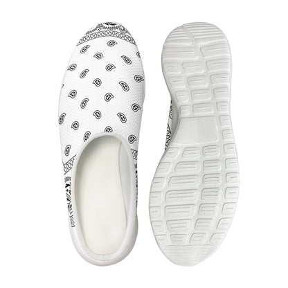 White And Black Paisley Bandana Print Mesh Casual Shoes
