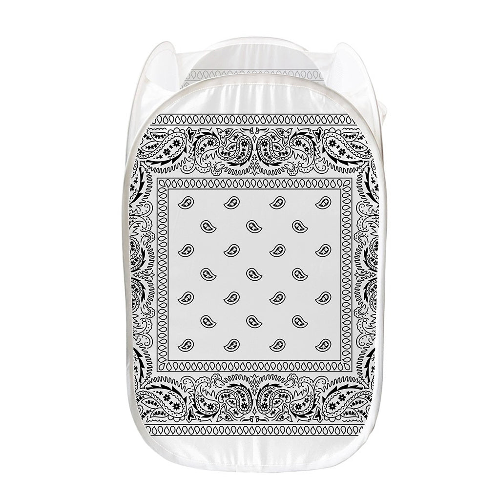 White And Black Paisley Bandana Print Mesh Laundry Hamper
