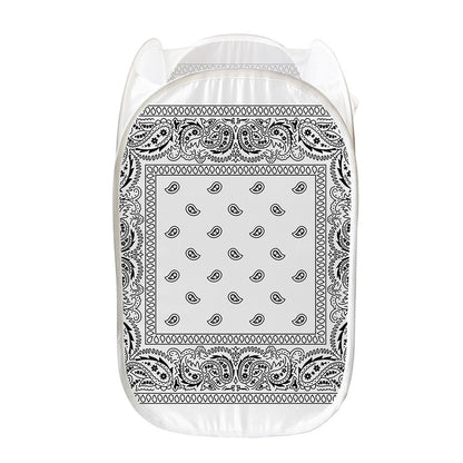 White And Black Paisley Bandana Print Mesh Laundry Hamper
