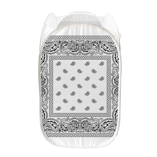 White And Black Paisley Bandana Print Mesh Laundry Hamper