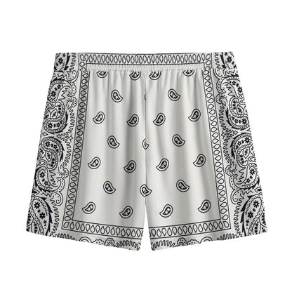 White And Black Paisley Bandana Print Mesh Shorts