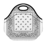 White And Black Paisley Bandana Print Neoprene Lunch Bag