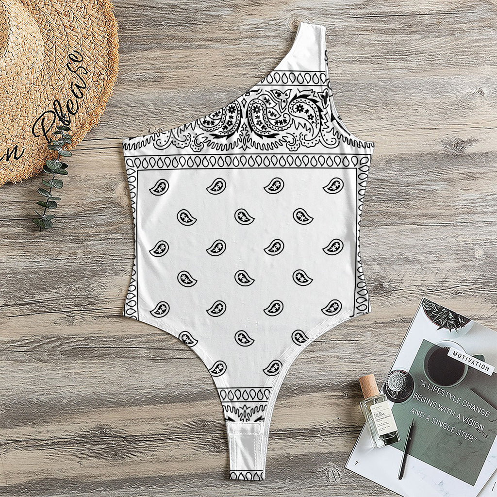 White And Black Paisley Bandana Print One Shoulder Bodysuit