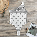 White And Black Paisley Bandana Print One Shoulder Bodysuit