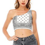 White And Black Paisley Bandana Print One Shoulder Crop Top