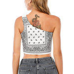 White And Black Paisley Bandana Print One Shoulder Crop Top