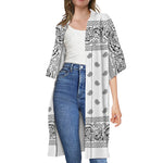 White And Black Paisley Bandana Print Open Front Beach Cover Up