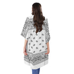 White And Black Paisley Bandana Print Open Front Beach Cover Up