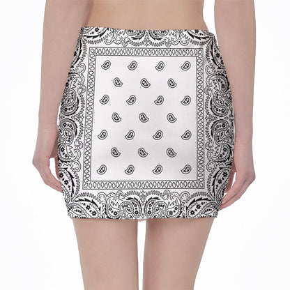 White And Black Paisley Bandana Print Pencil Mini Skirt