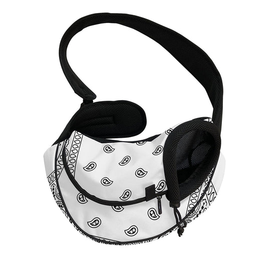 White And Black Paisley Bandana Print Pet Sling Carrier