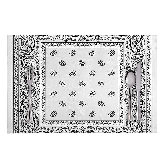 White And Black Paisley Bandana Print Placemat