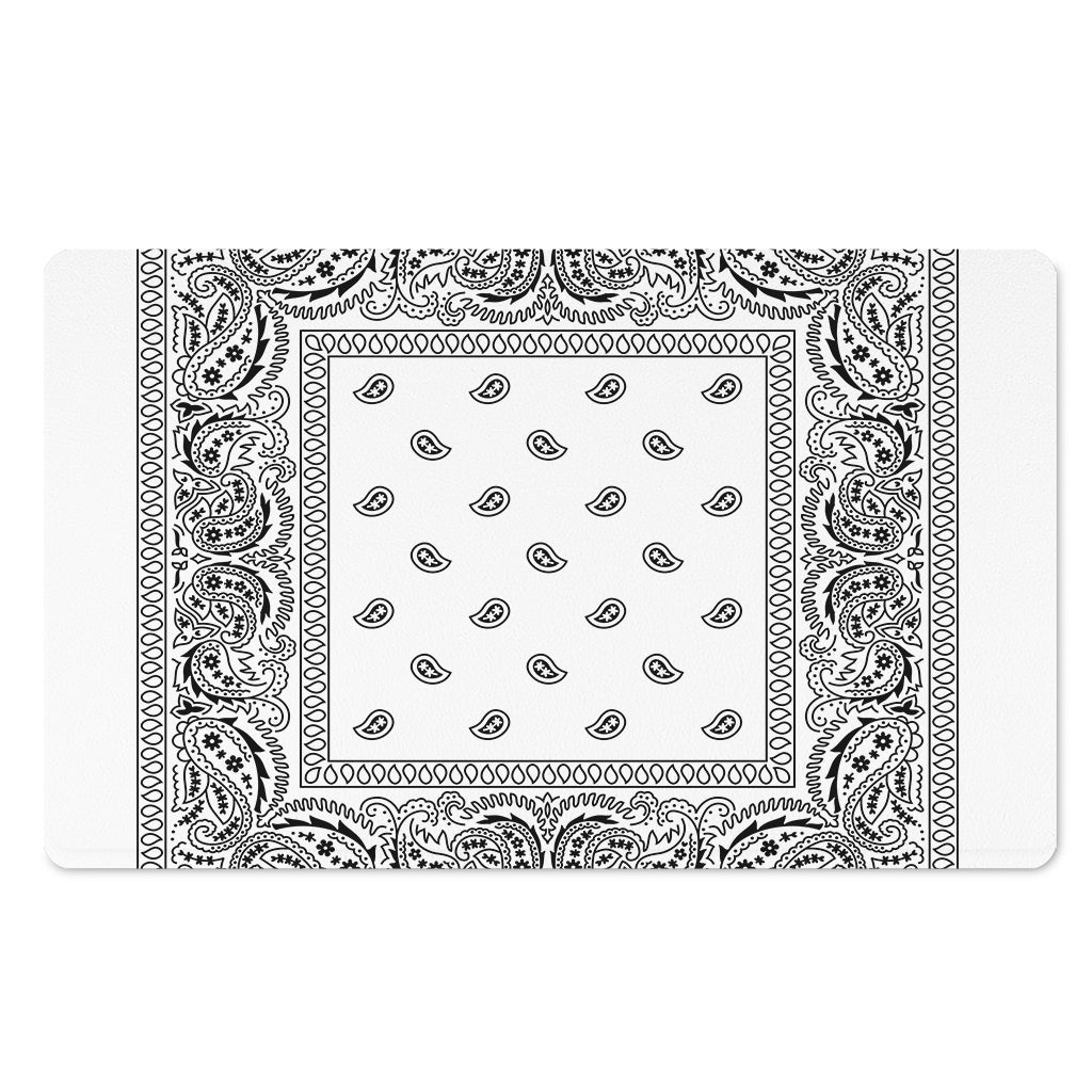 White And Black Paisley Bandana Print Polyester Doormat
