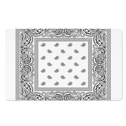 White And Black Paisley Bandana Print Polyester Doormat