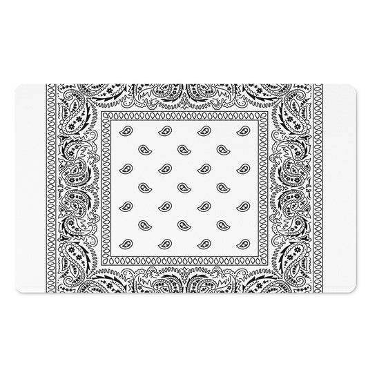 White And Black Paisley Bandana Print Polyester Doormat