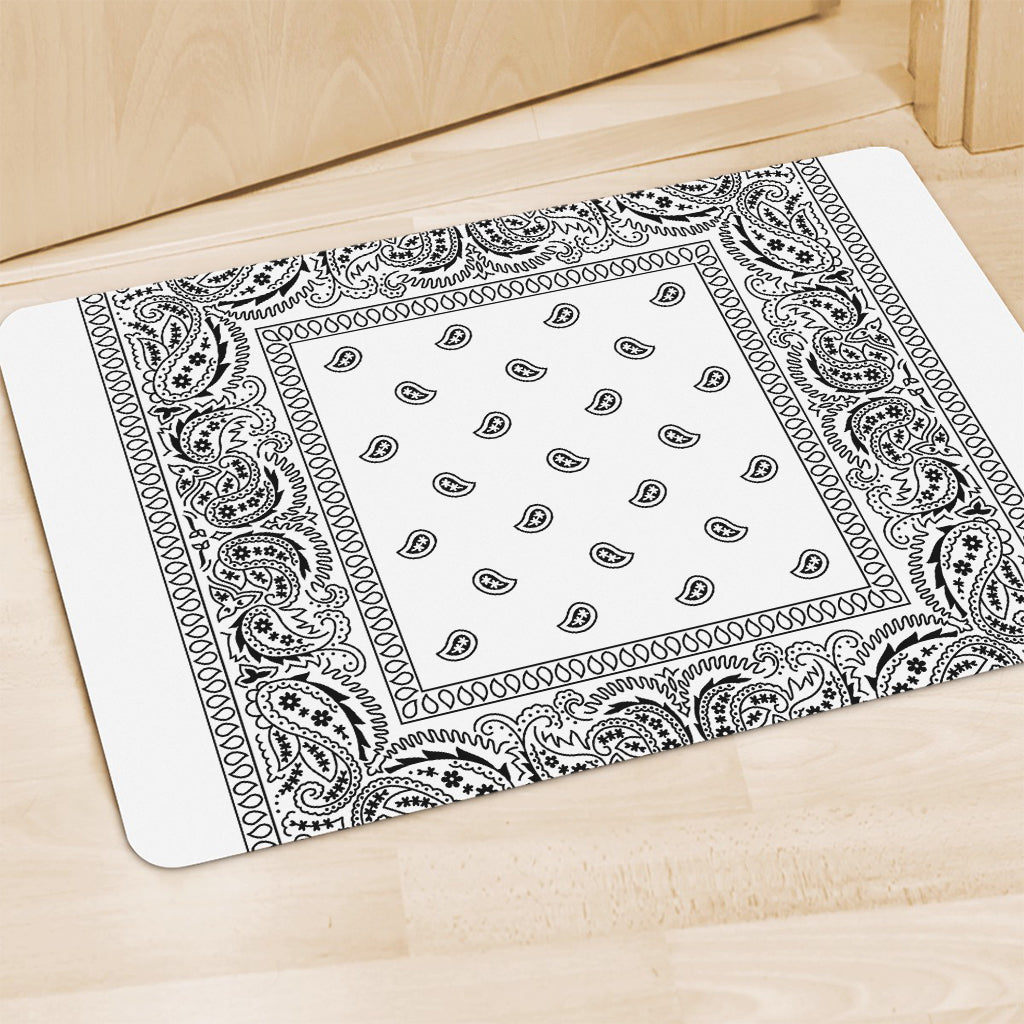 White And Black Paisley Bandana Print Polyester Doormat