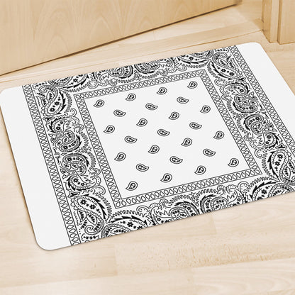 White And Black Paisley Bandana Print Polyester Doormat