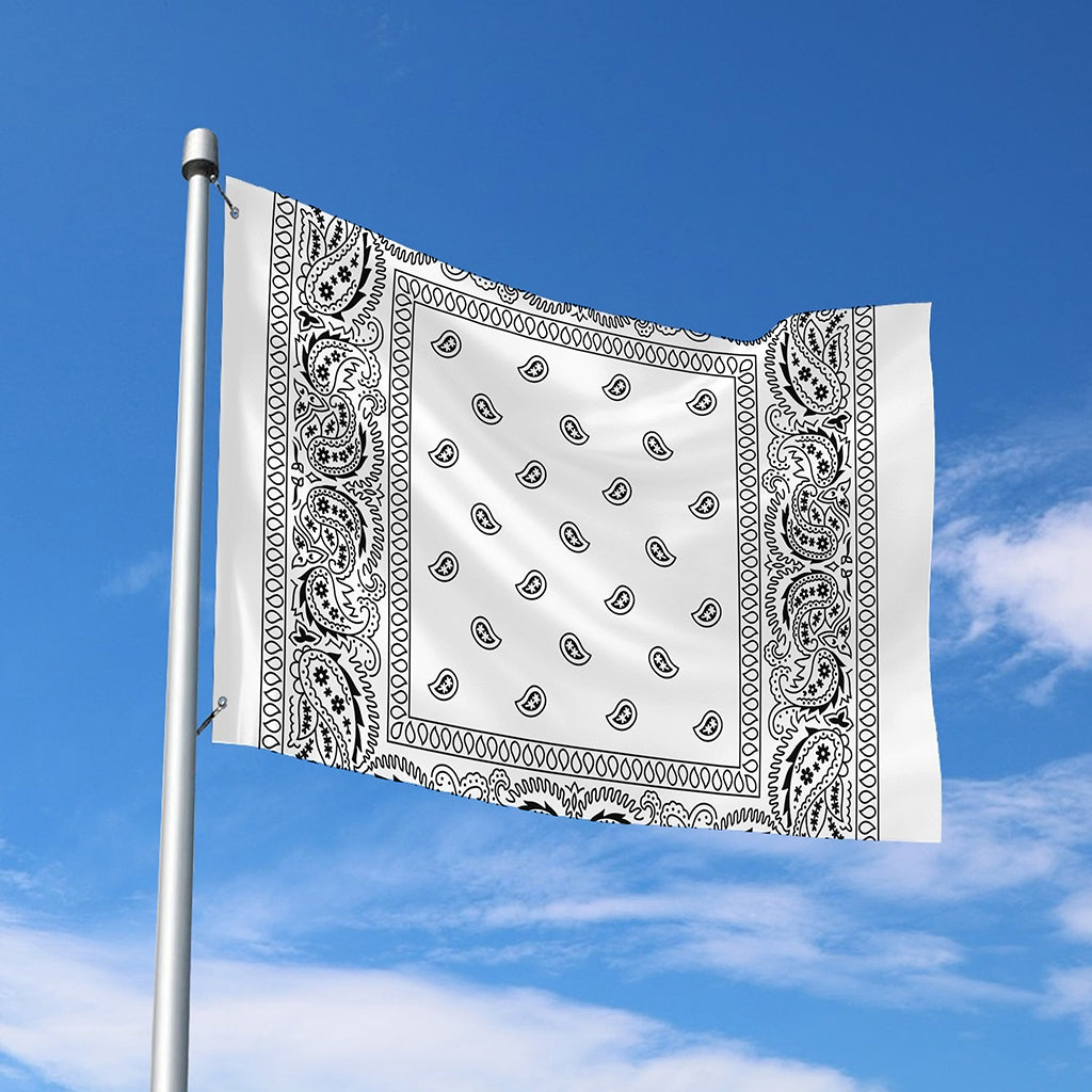 White And Black Paisley Bandana Print Polyester Flag