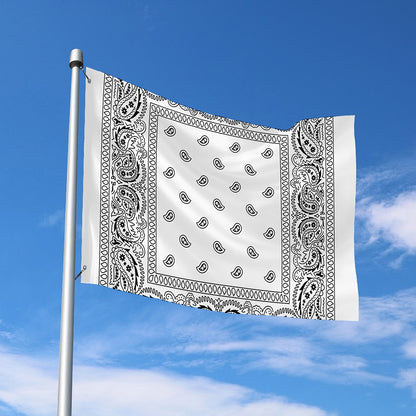 White And Black Paisley Bandana Print Polyester Flag