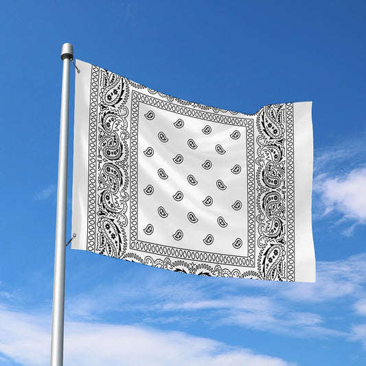 White And Black Paisley Bandana Print Polyester Flag