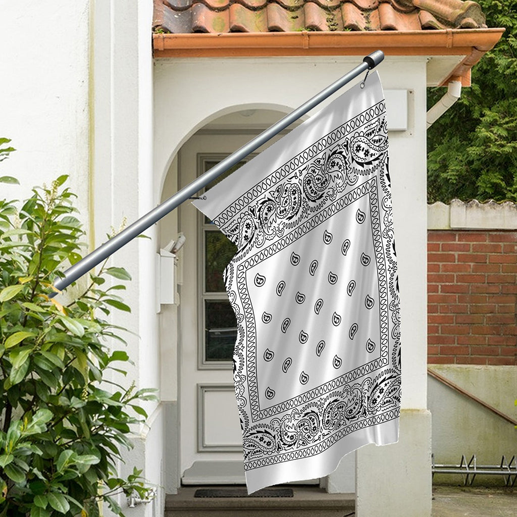 White And Black Paisley Bandana Print Polyester Flag