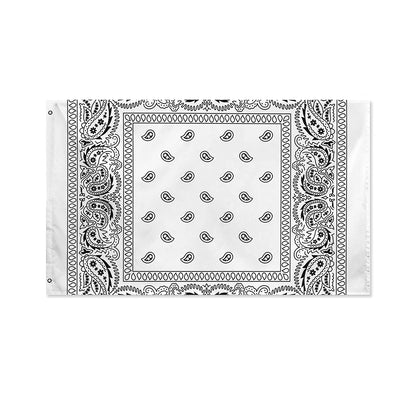 White And Black Paisley Bandana Print Polyester Flag