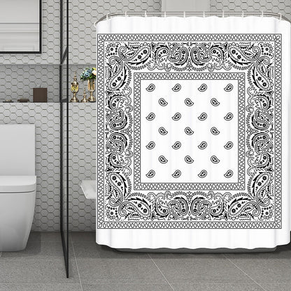 White And Black Paisley Bandana Print Polyester Shower Curtain
