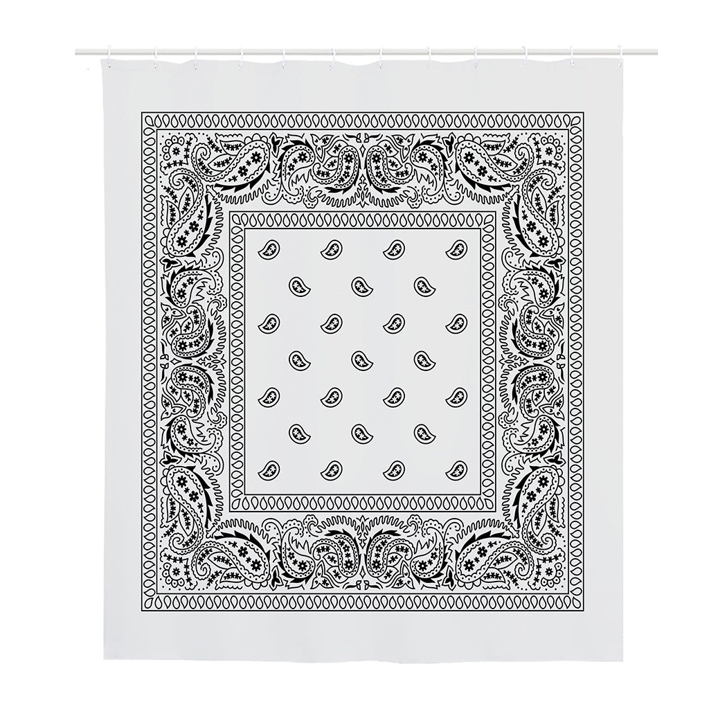 White And Black Paisley Bandana Print Polyester Shower Curtain