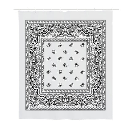 White And Black Paisley Bandana Print Polyester Shower Curtain