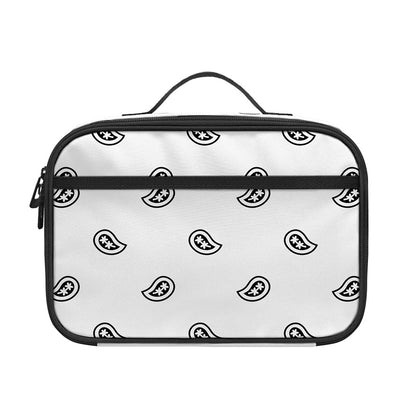 White And Black Paisley Bandana Print Portable Lunch Bag