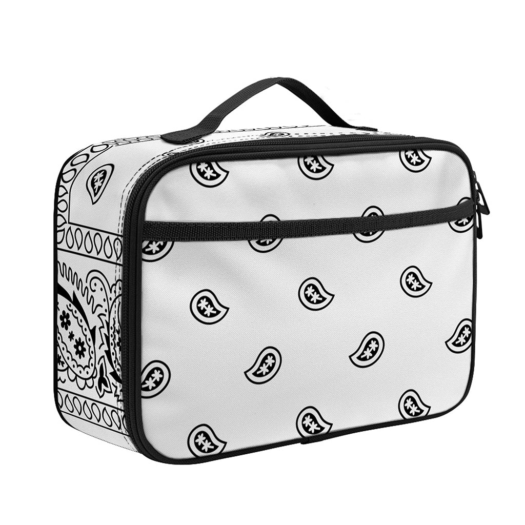 White And Black Paisley Bandana Print Portable Lunch Bag