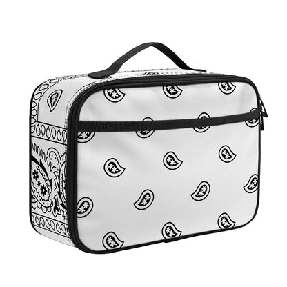 White And Black Paisley Bandana Print Portable Lunch Bag