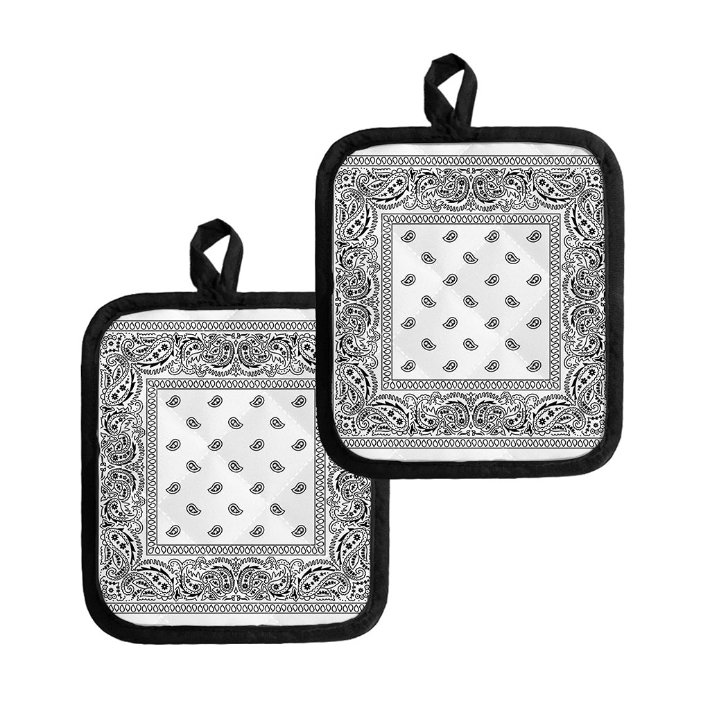 White And Black Paisley Bandana Print Pot Holders