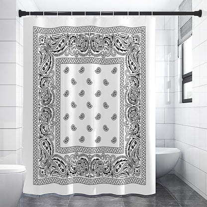 White And Black Paisley Bandana Print Premium Shower Curtain