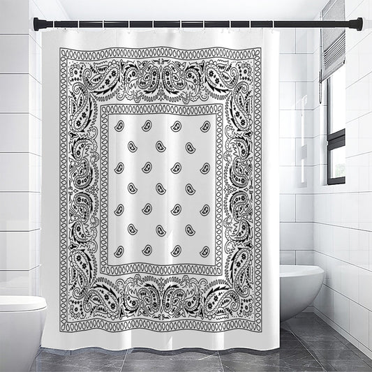 White And Black Paisley Bandana Print Premium Shower Curtain