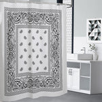 White And Black Paisley Bandana Print Premium Shower Curtain