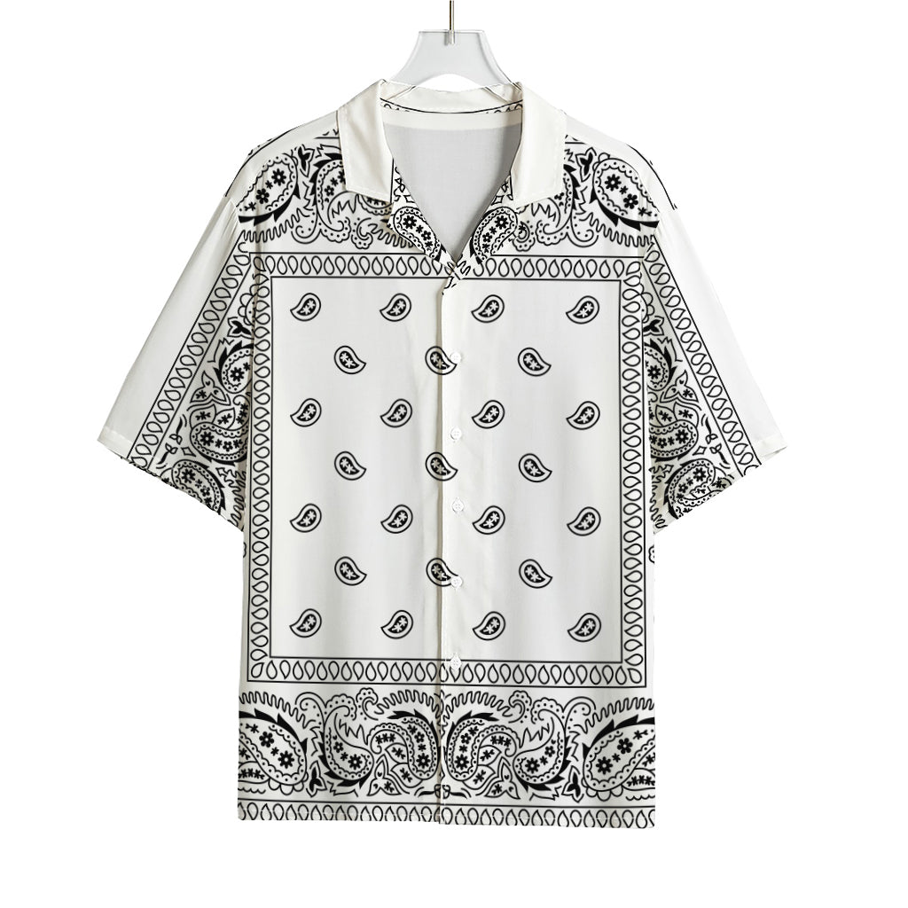 White And Black Paisley Bandana Print Rayon Hawaiian Shirt