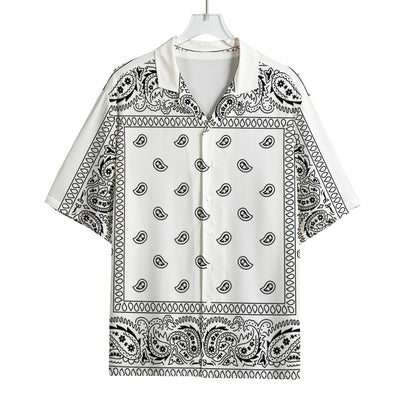 White And Black Paisley Bandana Print Rayon Hawaiian Shirt