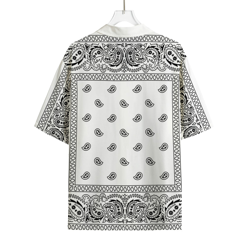 White And Black Paisley Bandana Print Rayon Hawaiian Shirt