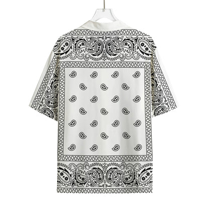 White And Black Paisley Bandana Print Rayon Hawaiian Shirt