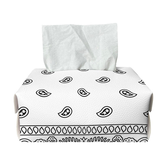 White And Black Paisley Bandana Print Rectangle Tissue Box Cover