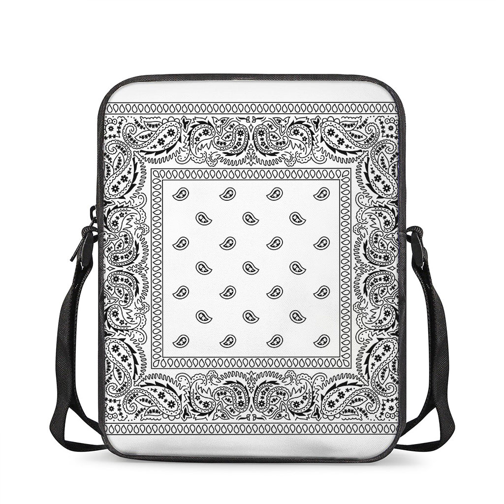 White And Black Paisley Bandana Print Rectangular Crossbody Bag