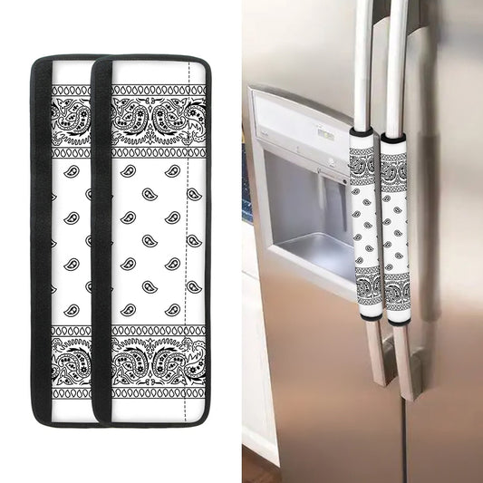 White And Black Paisley Bandana Print Refrigerator Handle Covers