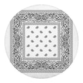 White And Black Paisley Bandana Print Round Blanket