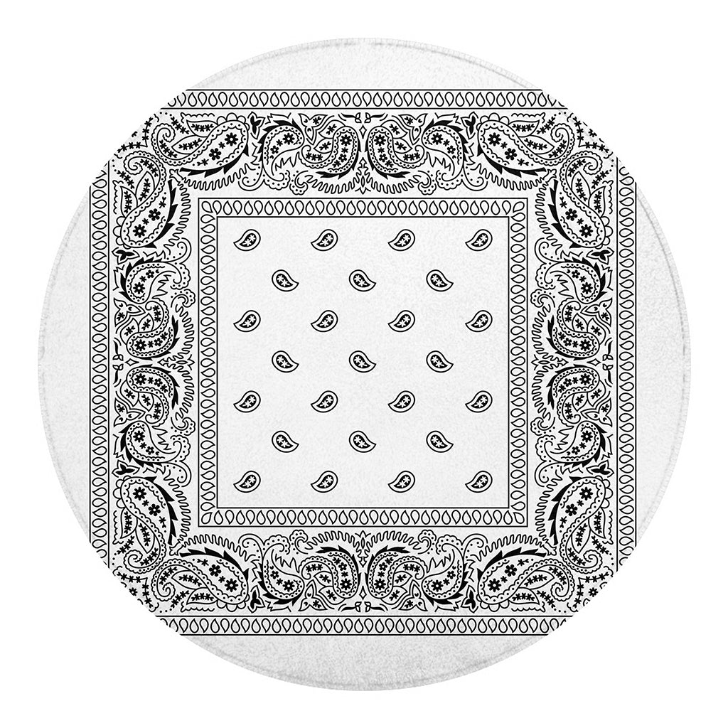 White And Black Paisley Bandana Print Round Blanket