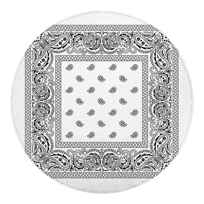 White And Black Paisley Bandana Print Round Blanket